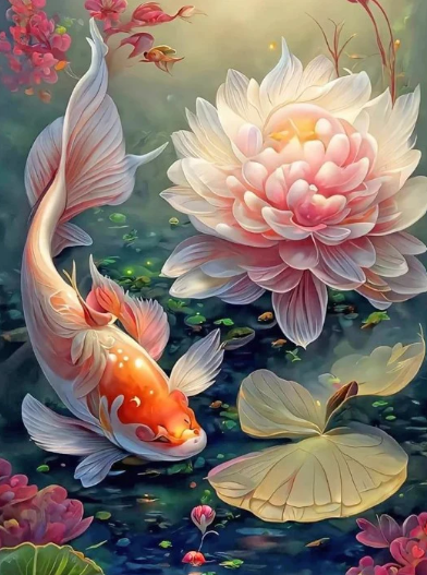 Diamond Painting AB Drills Koi And Lotus*