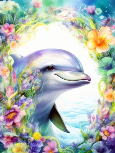 Diamond Painting Dolphin Flowers*