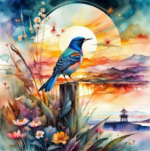 Diamond Painting Bird Sunset*