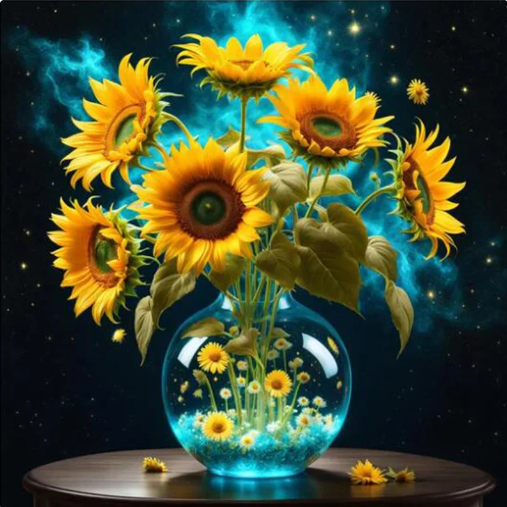 Diamond Painting Solrosor I Glasvas*
