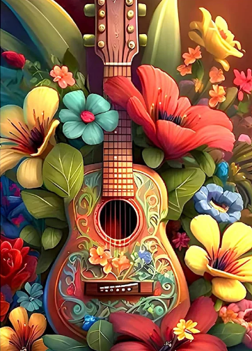 Diamond Painting Gitarr Blommor*
