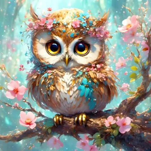 Diamond Painting Uggla Blomsterträd*