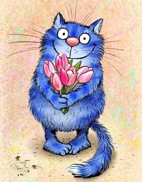 Diamond Painting Blue Cat Tulips