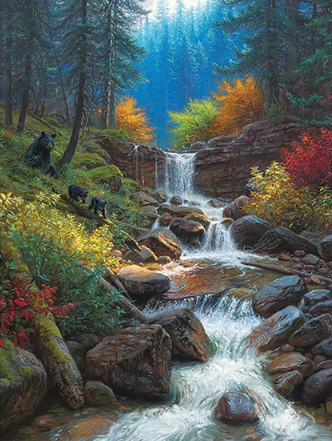 Diamond Painting Björnfamilj Vid Vattenfall*