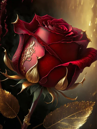 Diamond Painting Golden Red Rose*