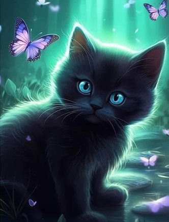 Diamond Painting Black Cat Butterflies*