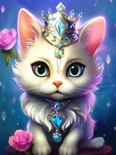 Diamond Painting Katt Med Krona*
