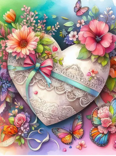 Diamond Painting Heart And Flowers*