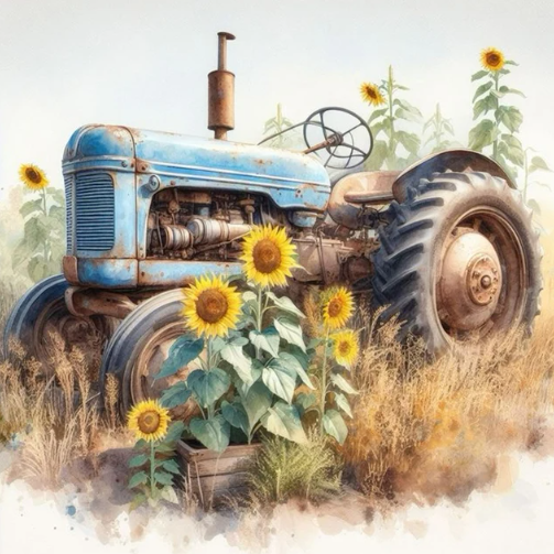Diamond Painting Traktor Solrosor*