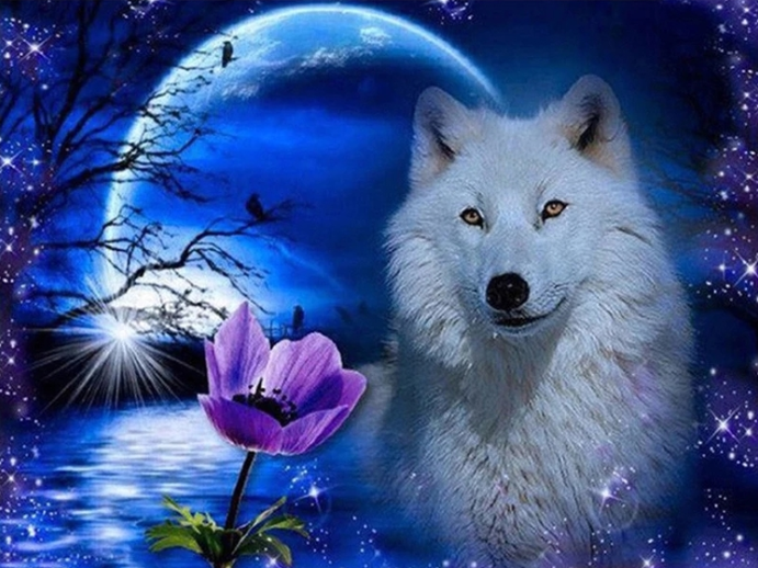 Diamond Painting Wolf And Flower*