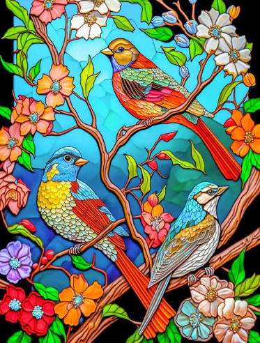 Diamond Painting AB Drills Birds In Tree*