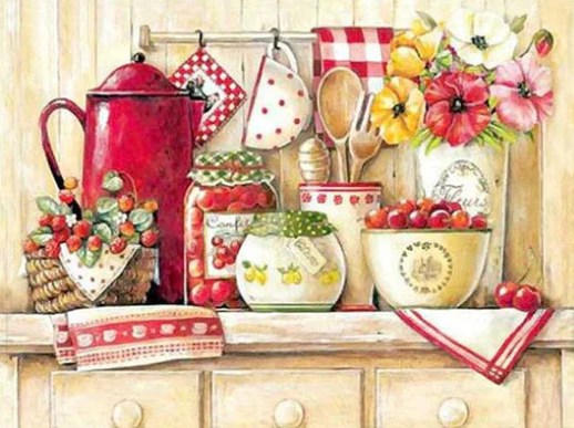 Diamond Painting AB Drills Kitchen Red Berry*