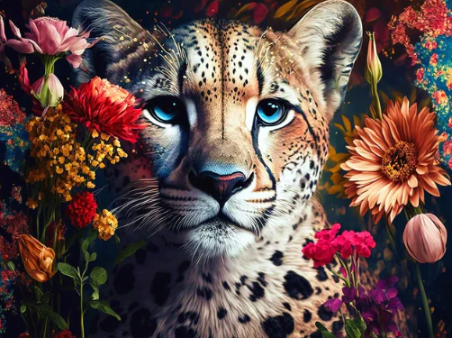 Diamond Painting AB Drills Leopard Flowers*