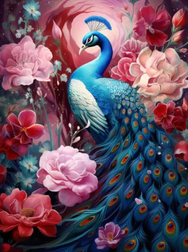 Diamond Painting AB Peacock And Flowers*