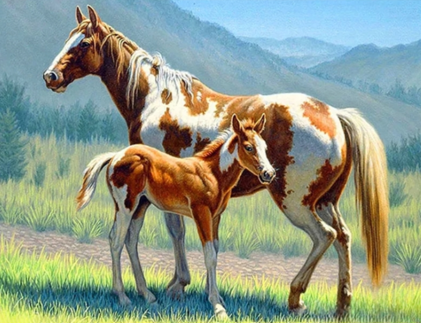 Diamond Painting Häst Med Föl*