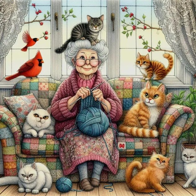 Diamond Painting Granny And Cats*