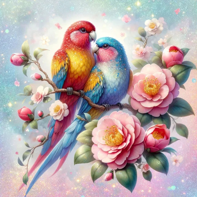 Diamond Painting Parrots Love*