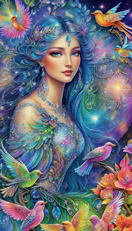 Diamond Painting Beauty With Flowers And Birds*