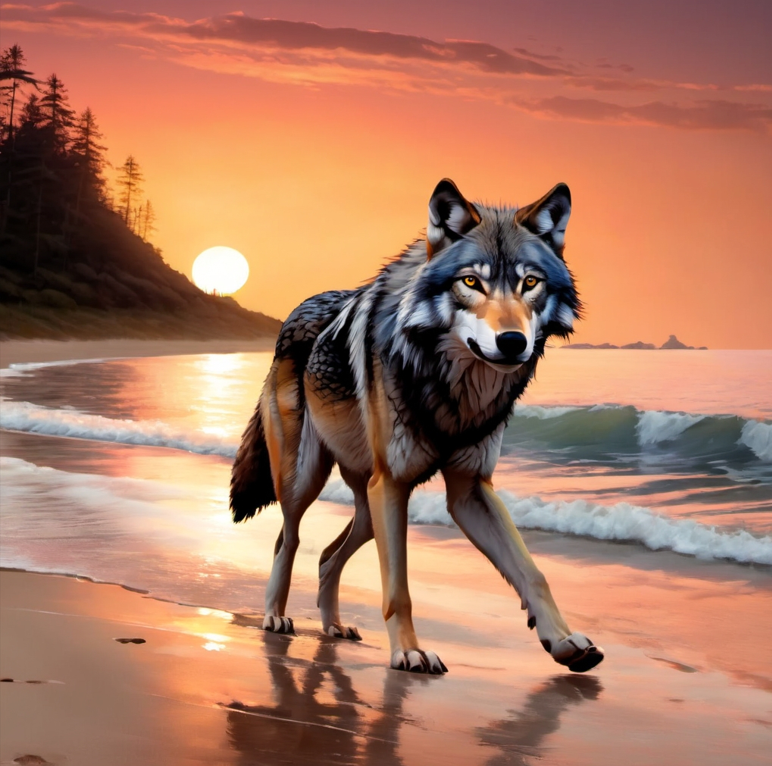 Diamond Painting Wolf Sunset Beach