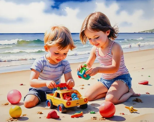 Diamond Painting Kids Playing On The Beach*