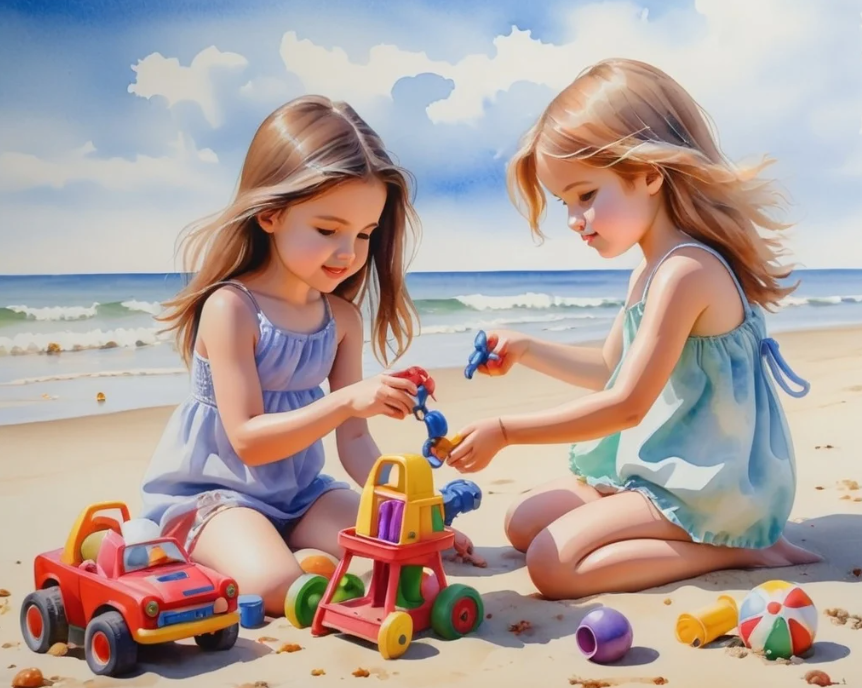 Diamond Painting Girls Playing On The Beach*