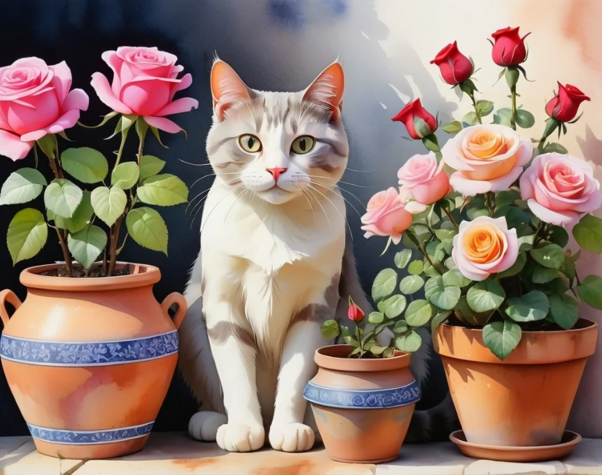 Diamond Painting Cat And Roses*