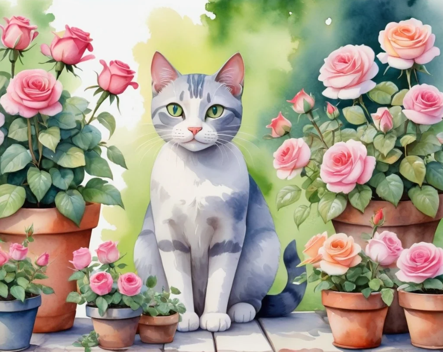 Diamond Painting Katt Rosor*