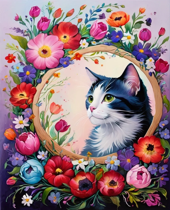 Diamond Painting Cat Flowerframe*