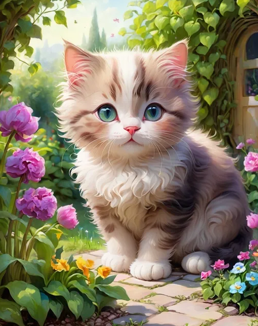 Diamond Painting Kitten In Garden*