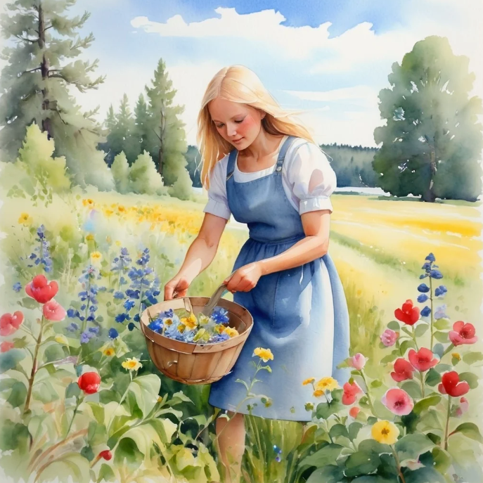 Diamond Painting Kvinna Plockar Blommorr*