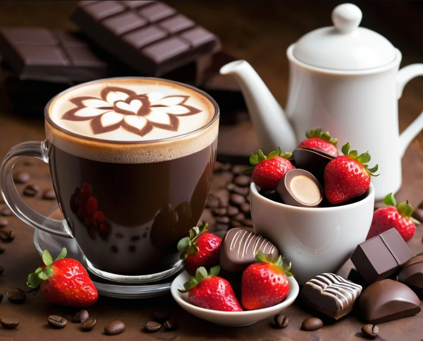 Diamond Painting Coffee, Strawberries And Chocolate*