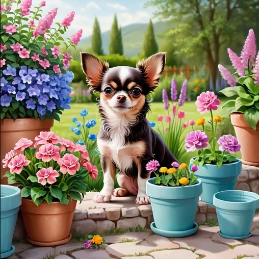 Diamond Painting Chihuahua Flowerpots*
