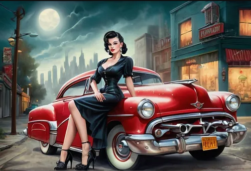 Diamond Painting Rockabilly Girl Moonligth*