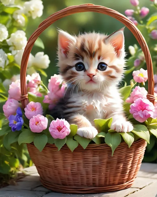 Diamond Painting Kattunge I Blomsterkorg*