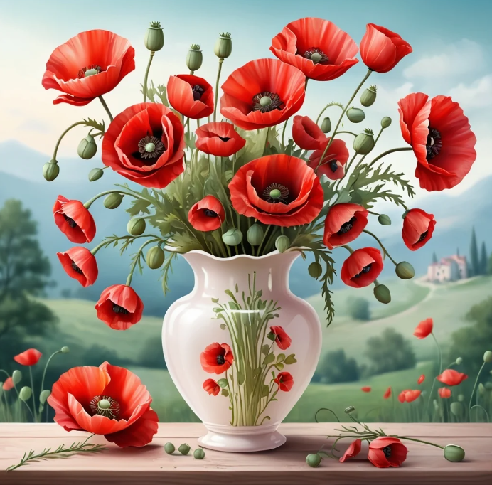 Diamond Painting Poppy Flowers In Vase*