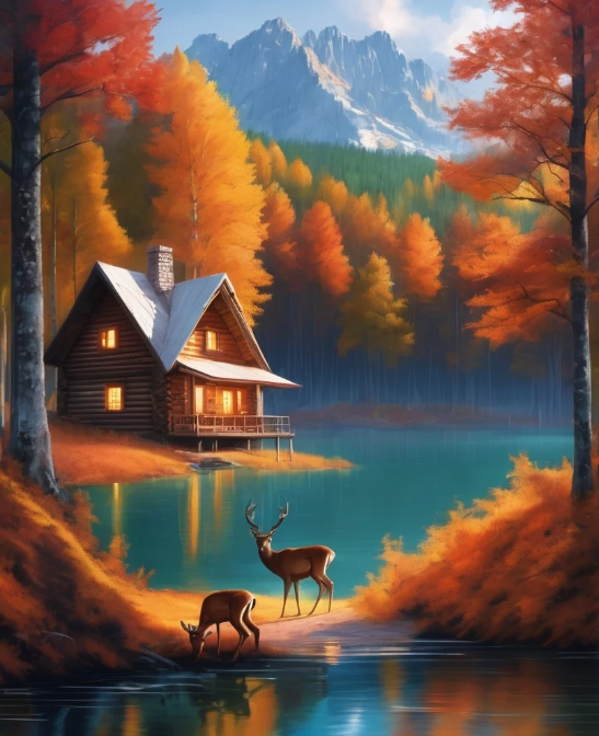 Diamond Painting Deers Autum Landscape*