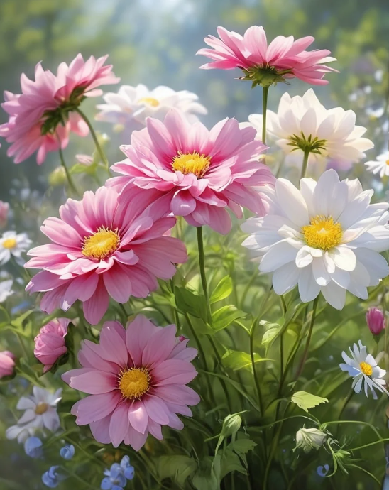 Diamond Painting Rosa Och Vita Blommor