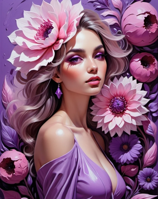 Diamond Painting Woman Purple Flowers*