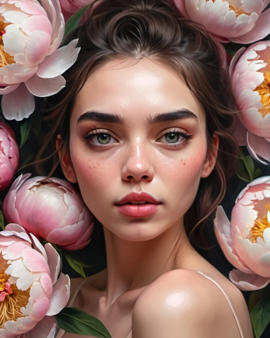 Diamond Painting Girl Peony Flowers*