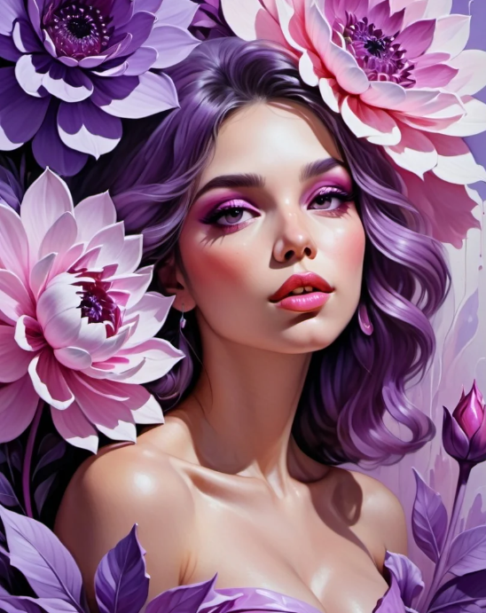 Diamond Painting Woman And Purple Flowers*