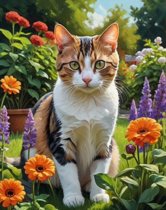 Diamond Painting Katt Trädgårdblommor*