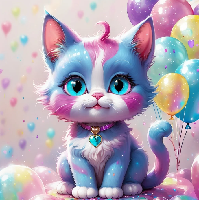 Diamond Painting Kitten Balloons*