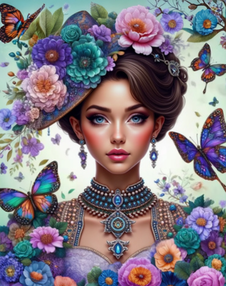 Diamond Painting Woman Flowers And Butterflies