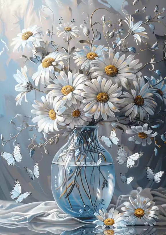 Diamond Painting Prästkragar Och Fjärilar