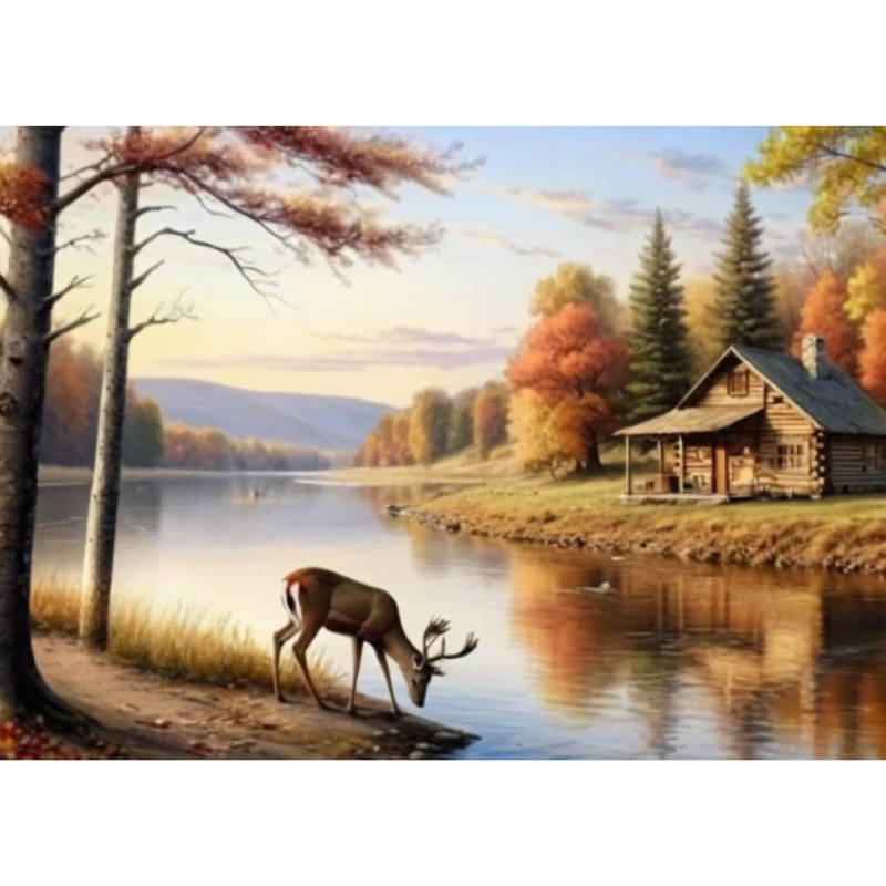 Diamond Painting Deer River Cabin
