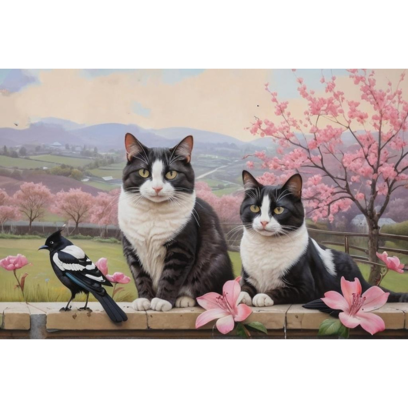 Diamond Painting Cats And Bird