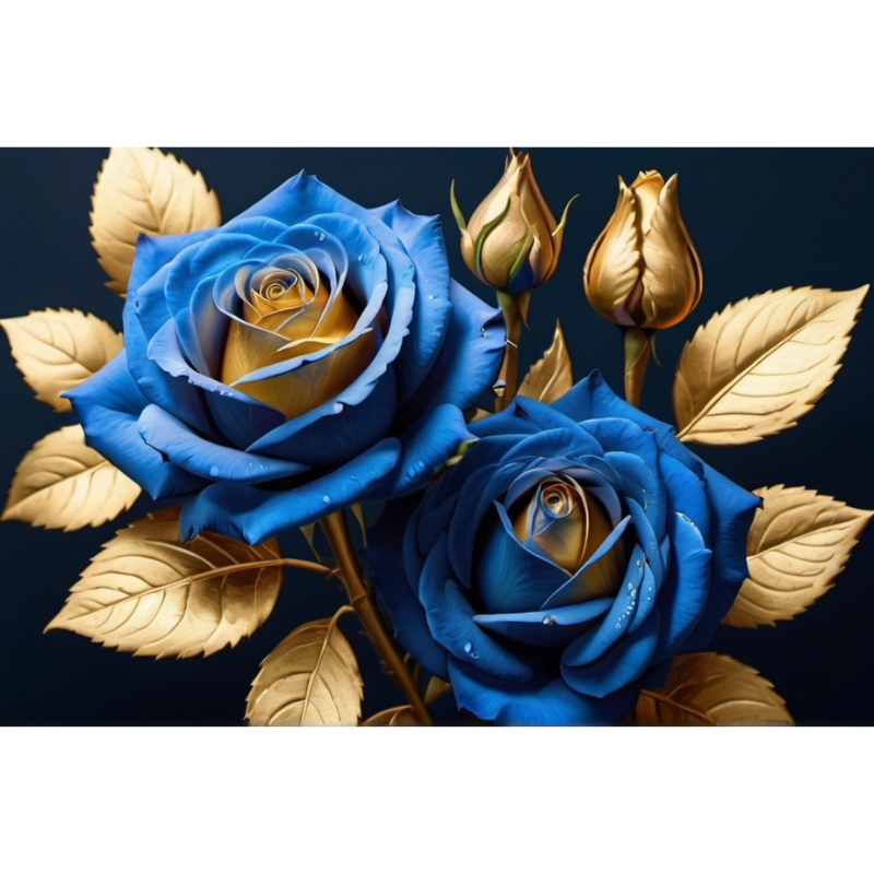 Diamond Painting Golden Blue Roses