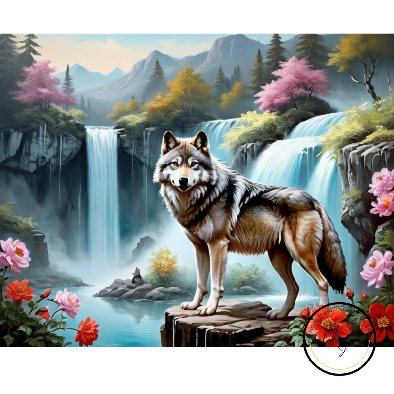 Diamond Painting Wolf Waterfall