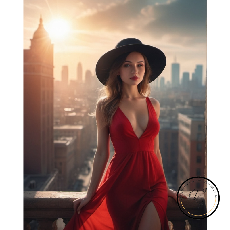 Diamond Painting Red Dress City Girl