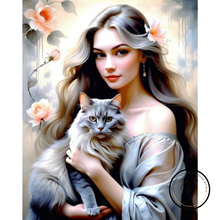 Ladda upp bild till gallerivisning, Diamond Painting Woman With Cat
